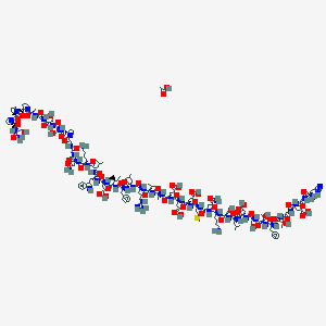 molecular formula C186H286N50O62S B124367 acetic acid;(4S)-5-[[2-[[(2S,3R)-1-[[(2S)-1-[[(2S,3R)-1-[[(2S)-1-[[(2S)-1-[[(2S)-1-[[(2S)-1-[[(2S)-6-amino-1-[[(2S)-5-amino-1-[[(2S)-1-[[(2S)-1-[[(2S)-1-[[(2S)-1-[[(2S)-1-[[(2S)-1-[[(2S)-1-[[(2S)-1-[[(2S)-1-[[(2S,3S)-1-[[(2S)-1-[[(2S)-1-[[(2S)-1-[[(2S)-6-amino-1-[[(2S)-4-amino-1-[[2-[[2-[(2S)-2-[[(2S)-1-[[(2S)-1-[[2-[[(2S)-1-[(2S)-2-[(2S)-2-[(2S)-2-[[(2S)-1-amino-3-hydroxy-1-oxopropan-2-yl]carbamoyl]pyrrolidine-1-carbonyl]pyrrolidine-1-carbonyl]pyrrolidin-1-yl]-1-oxopropan-2-yl]amino]-2-oxoethyl]amino]-3-hydroxy-1-oxopropan-2-yl]amino]-3-hydroxy-1-oxopropan-2-yl]carbamoyl]pyrrolidin-1-yl]-2-oxoethyl]amino]-2-oxoethyl]amino]-1,4-dioxobutan-2-yl]amino]-1-oxohexan-2-yl]amino]-4-methyl-1-oxopentan-2-yl]amino]-3-(1H-indol-3-yl)-1-oxopropan-2-yl]amino]-4-carboxy-1-oxobutan-2-yl]amino]-3-methyl-1-oxopentan-2-yl]amino]-1-oxo-3-phenylpropan-2-yl]amino]-4-methyl-1-oxopentan-2-yl]amino]-5-carbamimidamido-1-oxopentan-2-yl]amino]-3-methyl-1-oxobutan-2-yl]amino]-1-oxopropan-2-yl]amino]-4-carboxy-1-oxobutan-2-yl]amino]-4-carboxy-1-oxobutan-2-yl]amino]-4-carboxy-1-oxobutan-2-yl]amino]-4-methylsulfanyl-1-oxobutan-2-yl]amino]-1,5-dioxopentan-2-yl]amino]-1-oxohexan-2-yl]amino]-3-hydroxy-1-oxopropan-2-yl]amino]-4-methyl-1-oxopentan-2-yl]amino]-3-carboxy-1-oxopropan-2-yl]amino]-3-hydroxy-1-oxopropan-2-yl]amino]-3-hydroxy-1-oxobutan-2-yl]amino]-1-oxo-3-phenylpropan-2-yl]amino]-3-hydroxy-1-oxobutan-2-yl]amino]-2-oxoethyl]amino]-4-[[2-[[(2S)-2-amino-3-(1H-imidazol-5-yl)propanoyl]amino]acetyl]amino]-5-oxopentanoic acid CAS No. 141732-76-5